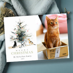 Cartes Pour Fêtes Annuelles Cute Photo Aquarelle Meowe Arbre de Noël Chats