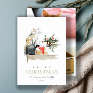 Cartes Pour Fêtes Annuelles Cute Photo Aquarelle Meowy Noël Cadeau Chat