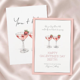 Cartes Pour Fêtes Annuelles Cute Pink Happy Galentine's Day Bestie Cocktails