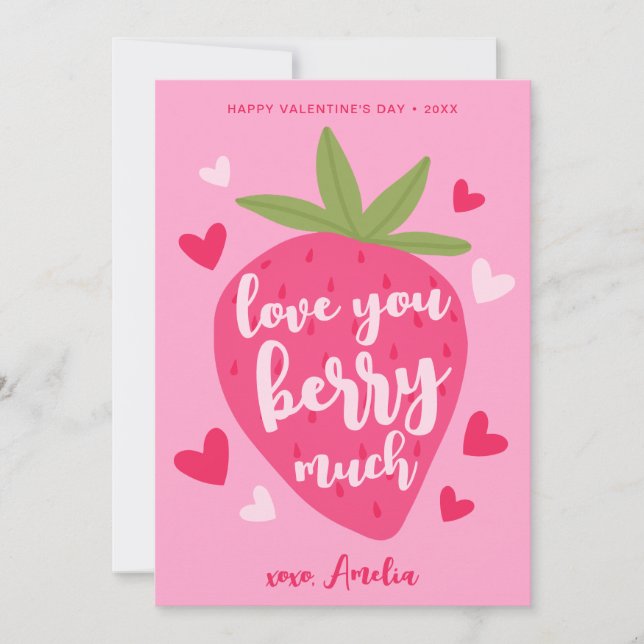 Cartes Pour Fêtes Annuelles Cute Pink Strawberry Love Berry Hearts Valentines (Devant)