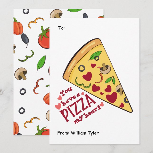 Cartes Pour Fêtes Annuelles Cute Pizza Mon Coeur ClasseValentines Jour (Devant / Derrière)