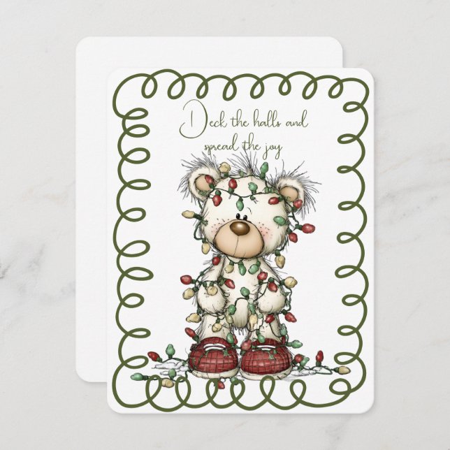 Cartes Pour Fêtes Annuelles Cute Polar Bear Tangled In Christmas Lights (Devant / Derrière)