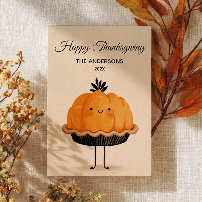 Cartes Pour Fêtes Annuelles  Cute Pumpkin Pie Happy Thanksgiving Minimalist  (Créateur téléchargé)