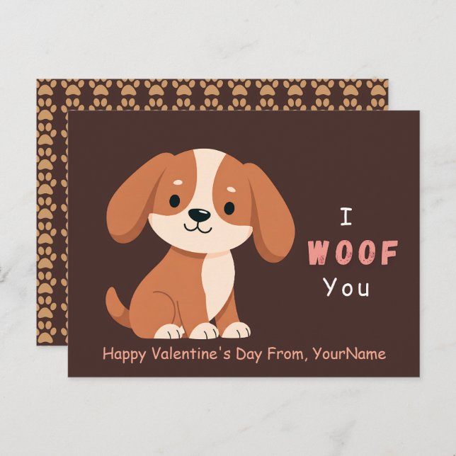 Cartes Pour Fêtes Annuelles Cute Puppy Valentine Pun Card – I Woof You (Devant / Derrière)