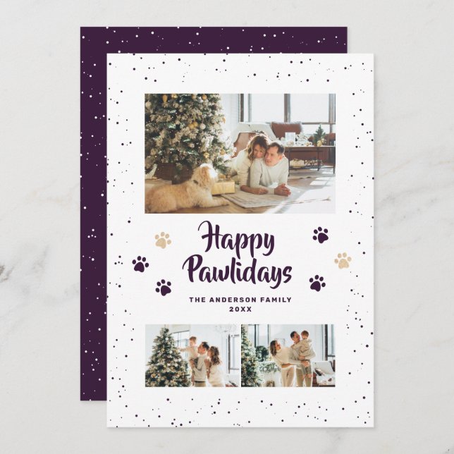 Cartes Pour Fêtes Annuelles Cute Purple Photo Happy Pawlidays Card (Devant / Derrière)