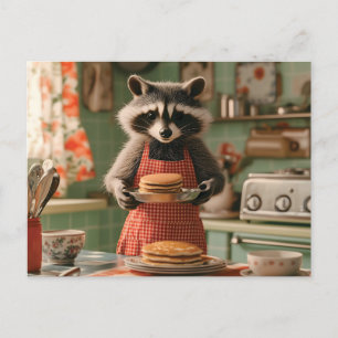 Cartes Pour Fêtes Annuelles Cute Raccoon Chef dans cuisine rétro à servir Panc