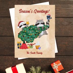 Cartes Pour Fêtes Annuelles Cute Raccoons Aquarelle Noël