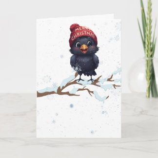 Cartes Pour Fêtes Annuelles Cute Raven in a Christmas Beanie