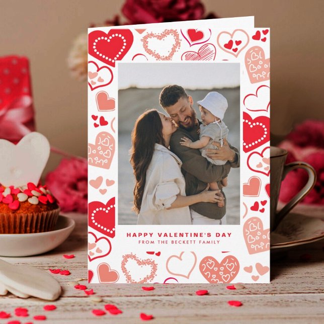 Cartes Pour Fêtes Annuelles Cute Red Love Hearts Photo Saint Valentin (Créateur téléchargé)