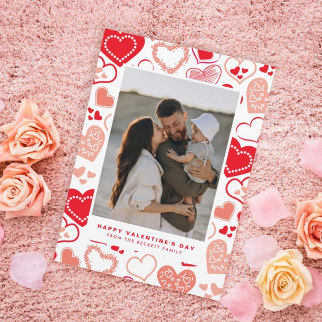 Cartes Pour Fêtes Annuelles Cute Red Love Hearts Photo Saint Valentin (Créateur téléchargé)