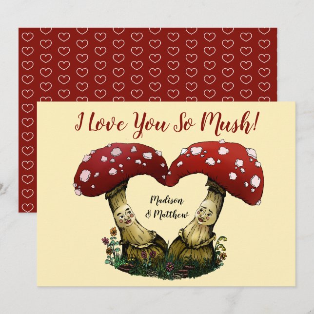 Cartes Pour Fêtes Annuelles Cute Red Mushroom Pun I Love You Valentine's Day (Devant / Derrière)