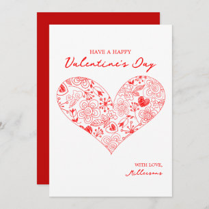 Cartes Pour Fêtes Annuelles Cute Red Valentine's Day Floral Heart Nom de famil