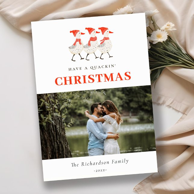 Cartes Pour Fêtes Annuelles Cute Red Winter Quacking Christmas Canards Photo (Créateur téléchargé)