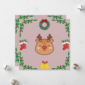 Cartes Pour Fêtes Annuelles Cute Reindeer Holiday Card – Pink & Festive