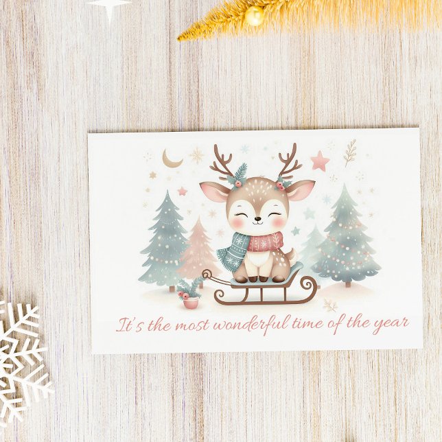 Cartes Pour Fêtes Annuelles Cute Reindeer “Most Wonderful Time of the Year” (Créateur téléchargé)