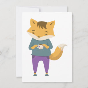 Cartes Pour Fêtes Annuelles Cute renard avec tasse de thé