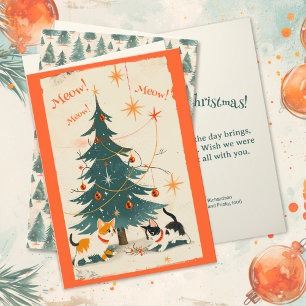 Cartes Pour Fêtes Annuelles Cute Retro Cats 1950 Arbre de Noël