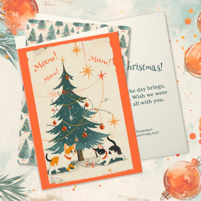 Cartes Pour Fêtes Annuelles Cute Retro Cats 1950 Arbre de Noël (Cute Retro Cats 1950s Christmas Tree Folded Card)
