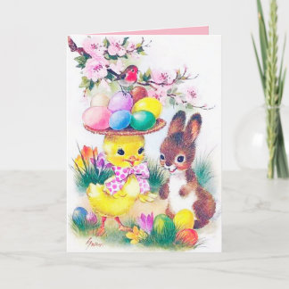 Cartes Pour Fêtes Annuelles Cute retro vintage poule de Pâques ajouter le mess