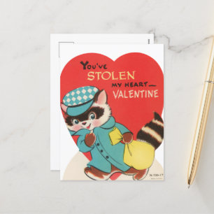 Cartes Pour Fêtes Annuelles Cute rétro vintage raccoon volé coeur Valentine