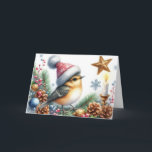 Cartes Pour Fêtes Annuelles Cute Robin<br><div class="desc">Petit oiseau mignon habillé d'un chapeau de Père Noël</div>