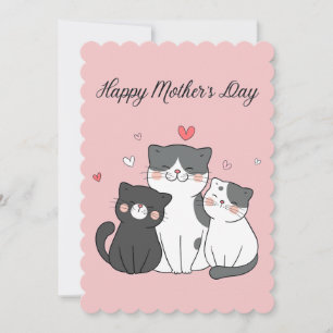 Cartes Pour Fêtes Annuelles Cute rose Kawaii Chat Maman et Kitten Fête des Mèr