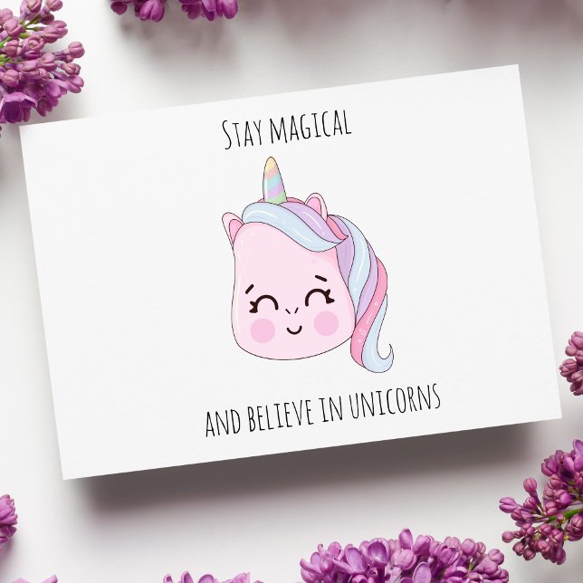 Cartes Pour Fêtes Annuelles Cute rose Kawaii Unicorn (Créateur téléchargé)