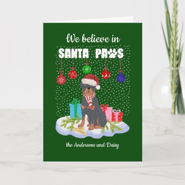 Cartes Pour Fêtes Annuelles Cute Rottweiler Croyez en Père Noël Paws Noël (Devant)