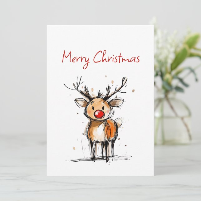 Cartes Pour Fêtes Annuelles Cute Rudolph Reindeer Sketch Merry Christmas (Debout devant)