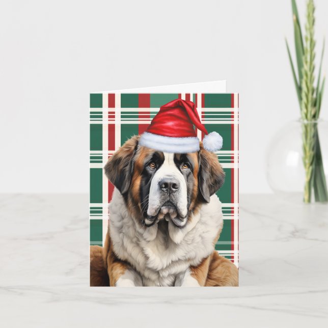 Cartes Pour Fêtes Annuelles Cute Saint Bernard Santa Dog Plaid Christmas (Devant)