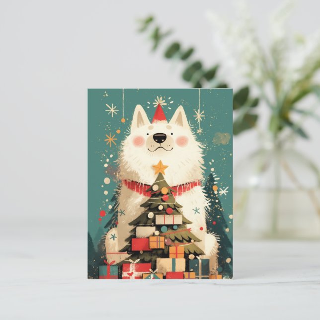 Cartes Pour Fêtes Annuelles Cute Samoyed dog with Christmas (Debout devant)