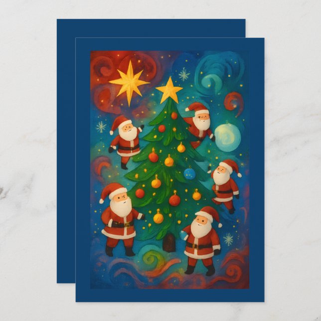 Cartes Pour Fêtes Annuelles Cute Santa Claus Christmas Tree Illustration (Devant / Derrière)