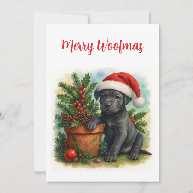 Cartes Pour Fêtes Annuelles Cute  Santa Puppy Merry Woofmas Christmas  (Devant)