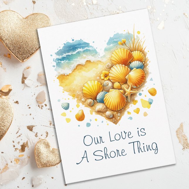 Cartes Pour Fêtes Annuelles Cute Seashell Heart Beach Love Valentine's Day (Beach Sweethearts Shore Line and Seashells Summer Beach Valentine's Day Card)