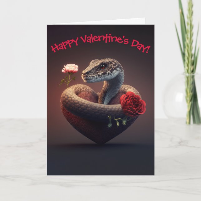 Cartes Pour Fêtes Annuelles Cute serpent aux fleurs pour la Saint-Valentin (Devant)
