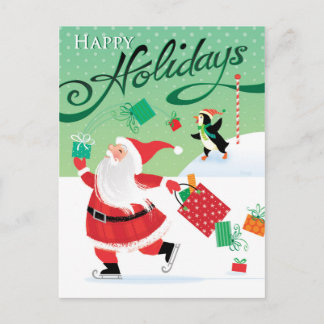 Cartes Pour Fêtes Annuelles Cute Skating Santa Happy Holidays Postcard