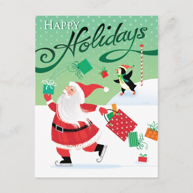 Cartes Pour Fêtes Annuelles Cute Skating Santa Happy Holidays Postcard (Devant)