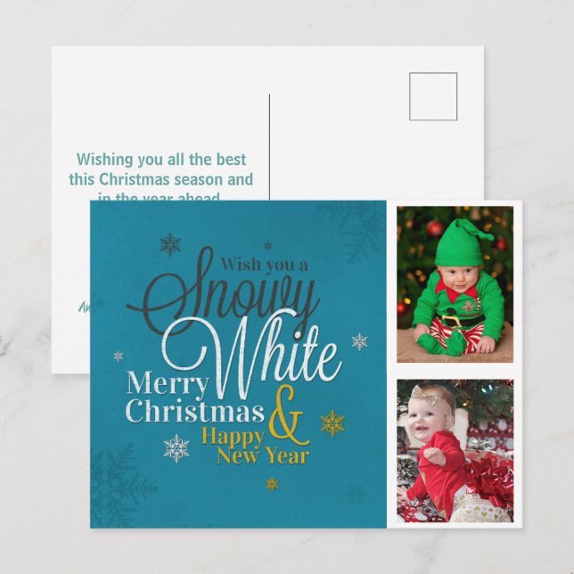 Cartes Pour Fêtes Annuelles Cute Snowflake Enfants Famille Photo Noël (Devant / Derrière)