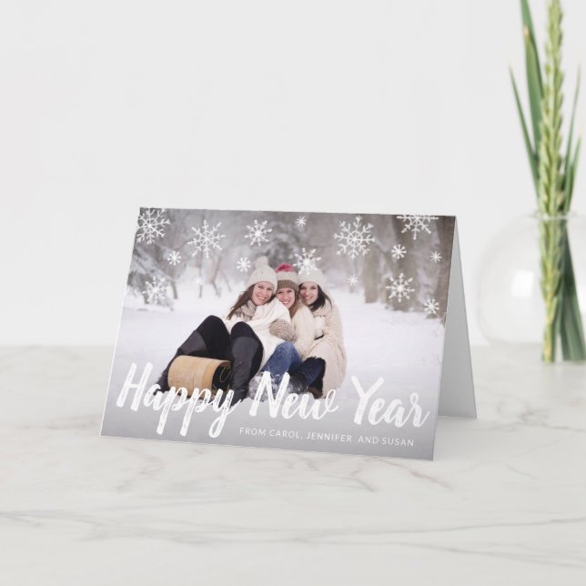 Cartes Pour Fêtes Annuelles Cute Snowflakes Photo Nouvel An moderne (Devant)