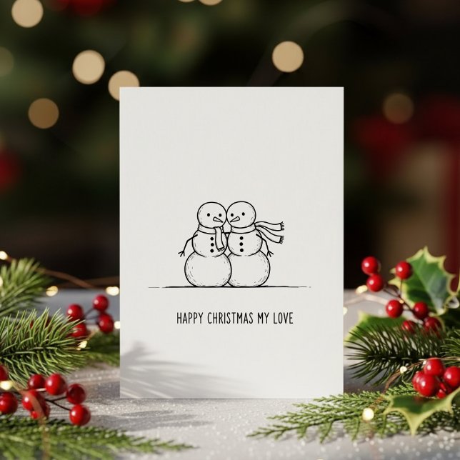Cartes Pour Fêtes Annuelles Cute Snowman Kiss Christmas Card for Couples (Créateur téléchargé)