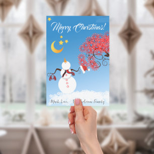 Cartes Pour Fêtes Annuelles Cute Snowman Regarde la Lune
