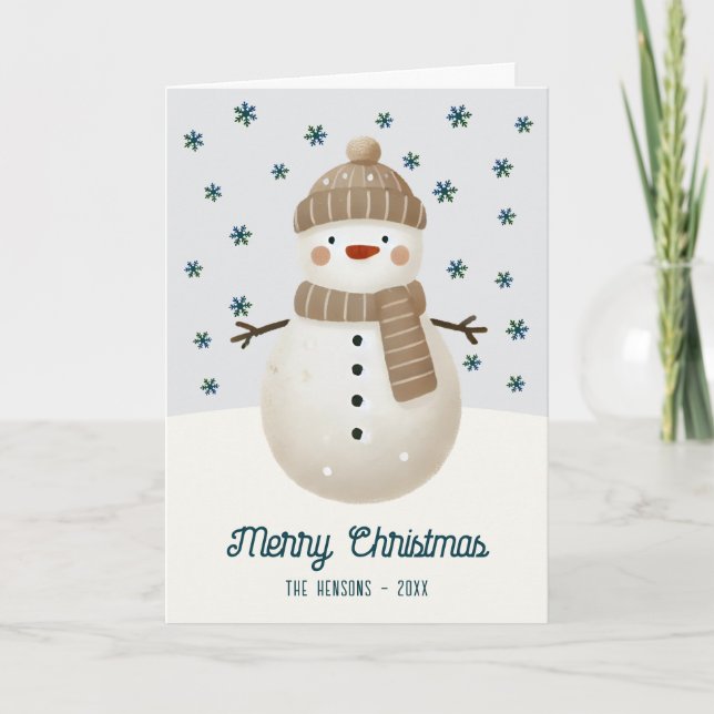 Cartes Pour Fêtes Annuelles Cute Snowman Snowflakes Drawing Christmas (Devant)