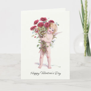 Cartes Pour Fêtes Annuelles Cute souriante Vintage Valentine Cupid avec Rose