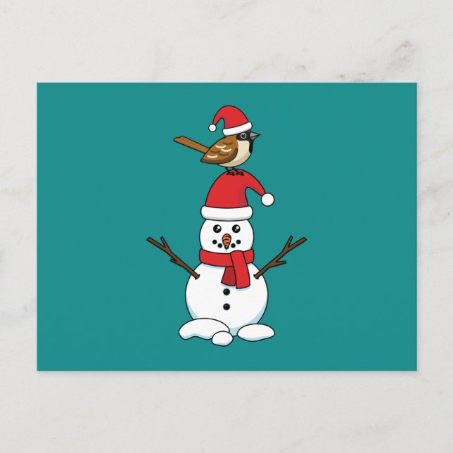 Cartes Pour Fêtes Annuelles Cute Sparrow on Snowman (Devant)