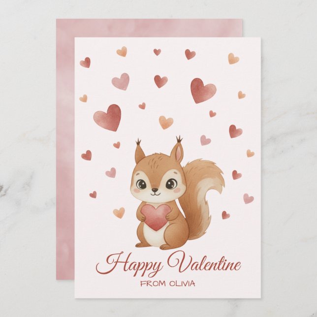 Cartes Pour Fêtes Annuelles Cute Squirrel with Heart Valentine's Day (Devant / Derrière)