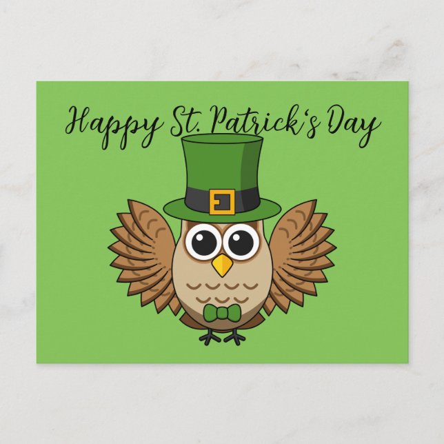 Cartes Pour Fêtes Annuelles Cute St Patrick's Day Owl Cartoon | Add Text (Devant)