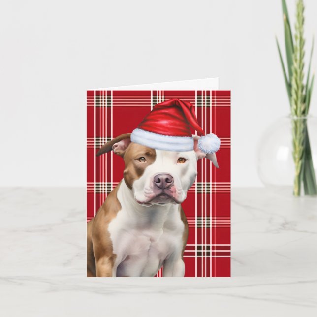 Cartes Pour Fêtes Annuelles Cute Staffordshire Terrier Père Noël Chien Rouge P (Devant)