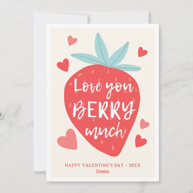 Cartes Pour Fêtes Annuelles Cute Strawberry Love Berry Hearts Valentine's Day (Devant)
