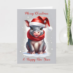 Cartes Pour Fêtes Annuelles Cute Sweet Hippopotamus Santa Hat Nouvel An