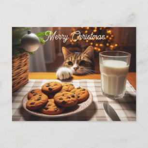 Cartes Pour Fêtes Annuelles Cute Tabby Cat Reaching pour les cookies Noël